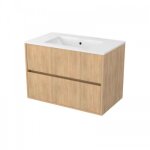 Meuble de salle de bains suspendu 80 cm - 2 tiroirs - bois - atos aurlane