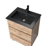 Pack meuble de salle de bains 60 cm sur pieds - 3 tiroirs - chêne naturel + vasque noire - timber aurlane ... Pack meuble de salle de bains 60 cm sur pieds - 3 tiroirs - chêne naturel + vasque noire - timber aurlane ...