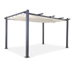 Pergola alu hero xl 3x4m toile coulissante rtractable - gris ecru avril paris