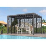 Pergola bioclimatique avec 9 panneaux moucharabieh alu gris - 3, 60x3, 00 m - 10, 80 m2 habrita