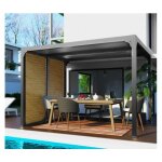 Pergola bioclimatique alu gris - 2, 40x3m avec ventelles latrales - 7, 20 m2 habrita