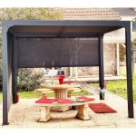 Pergola bioclimatique aluminium gris - 2, 40 x3 m - 7, 20m2 + 2 stores latraux habrita