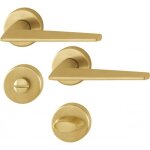 Poignes de porte sur rosaces rondes macau c7 en laiton dor satin - condamnation hoppe