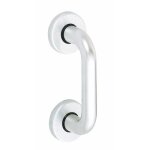 Poign�e de tirage droite sur rosaces - porte battante - alu argent vachette