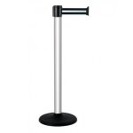 Poteau  sangle rtractable - pour poteau mobile - sangle noir / argent - tube alu anodis - tte de ...