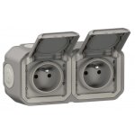 Prise de courant 2x2p + t complet - saillie - �tanche - gris - plexo legrand