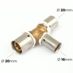 Raccord per � sertir - t� r�duit - diam�tre tubes 20 - 16 - 20 mm boutt�