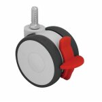 Roulette collectivit�, bande polyamide, sur tige filet�e, roue pivotante et blocage tente