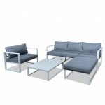 Salon de jardin d'angle alu valence - 5 places - blanc gris avril paris