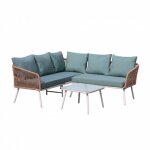 Salon de jardin d'angle cordes et alu santorin - marron et turquoise avril paris