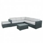Salon de jardin rsine tresse d'angle fonctionnel avec coffre de rangement intgr - noir ecru - farenza ...