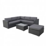 Salon de jardin rsine tresse d'angle fonctionnel avec coffre de rangement intgr - noir gris - farenza ...