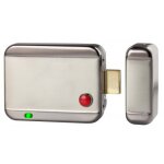 Serrure électrique en applique avec plaque nue à rupture - réversible - bouton poussoir bistable (on ... Serrure électrique en applique avec plaque nue à rupture - réversible - bouton poussoir bistable (on ...
