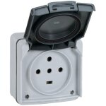 Prise tanche 3p + t + n plexo complet gris ip55 20a - legrand - 091657