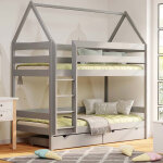 Domek 2 - lit superpos cabane pour chambre enfant - graphite - 80 cm x 160 cm - petitechambre. fr