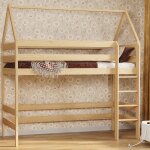 Domek lit mezzanine - pin - 80 cm x 160 cm - petitechambre. fr