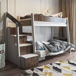 Lit superpos paris avec escalier et grand couchage infrieur - blanc - 90 / 120 cm x 200 cm - petitechambre. ...
