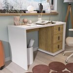 Massi - bureau avec 3 tiroirs blanc et chne hickory pour enfant - petitechambre. fr