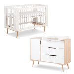 Pack lit bb 120 + commode  langer sofie blanc et htre - klups - petitechambre. fr