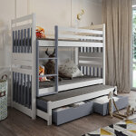 Sambor - lit superpos� blanc 3 couchages en bois de pin - couleur personnalisable - 80 cm x 180 cm - ...