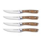 4 couteaux � steak lames 11, 5cm et manches ch�taignier 3 claveles mod�le kobe