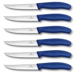 6 couteaux  steak victorinox lame crante 12cm manche bleu
