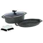 Cocotte en fonte d'aluminium 39, 5 x 28, 5 cm faon pierre induction pradel excellence premium