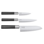 Coffret 3 couteaux kai wasabi black : universel 10cm et 15cm et santoku 16, 5cm