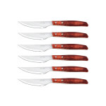Coffret de 6 couteaux  steak dents arcos manche en peuplier rouge