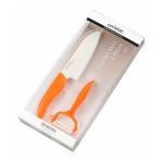 Coffret couteau chef santoku 14 cm + eplucheur cramique manche orange - kyocera