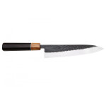 Couteau yuzo black mod�le chef 21cm acier sld brut martel� mitre olivier