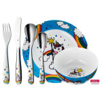 Ensemble de couverts et vaisselle wmf licorne acier inox 18 / 10 et porcelaine