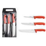 Lot 3 couteaux de boucher en acier chrome - molybd�ne giesser rouge