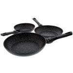 Lot 3 poêles aluminium forgé 20, 24 et 28cm façon pierre induction pradel excellence gamme onda Lot 3 poêles aluminium forgé 20, 24 et 28cm façon pierre induction pradel excellence gamme onda
