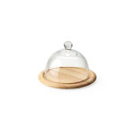 Plateau � fromage avec cloche en verre souffl� continenta en bois d'h�v�a