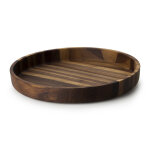 Plateau de service rond continenta en bois de noyer