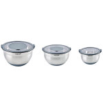 Set de 3 bols inox avec couvercles transparents mastrad