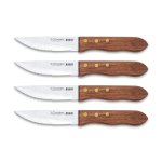Set 4 couteaux  steak lames inox 12cm et manches bois de frne 3 claveles angus