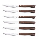 Set de 6 couteaux à steak manches en bois arcos lames acier inox microdentées Set de 6 couteaux à steak manches en bois arcos lames acier inox microdentées