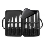 Trousse boucher avec 8 couteaux et accessoires de cuisine sabatier trompette modle universal
