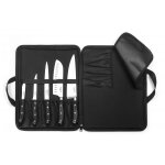 Trousse cuisinier avec 5 couteaux de cuisine sabatier trompette modle vulcano