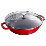Wok 30cm en fonte �maill�e + couvercle et grille staub