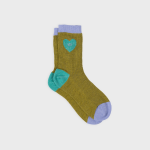 Chaussettes en coton peigné coeur - olive et turquoise Chaussettes en coton peigné coeur - olive et turquoise