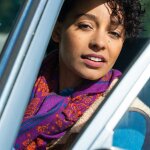 Foulard 100% laine constance - prune