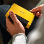 Portefeuille en pu jaune coton et cuir