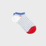 Socquettes en coton peign a rayures fines - blanc, ray bleu
