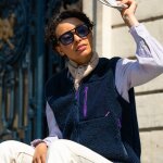 Veste sherpa femme zippe sans manches - marine