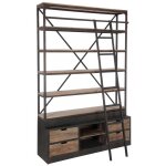 Bibliothque et echelle 4 planches bois / mtal naturel / marron