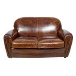 Canap 2 places marron cuir club liverpool vintage