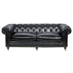 Canap 3 places chesterfield chicago en cuir noir vintage